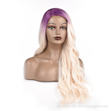 Best Price Premium Long Synthetic Wig 613 Body Wave Ombre 28inches Water Wave Wig  Middle Part For Black White Women Cosplay
